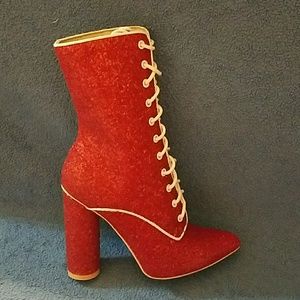 Red Glitter Pointed Boots